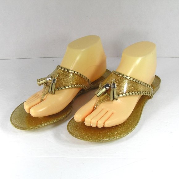 JACK ROGERS Size 9 Alana Gold Glitter Jelly Sandals - Picture 1 of 12